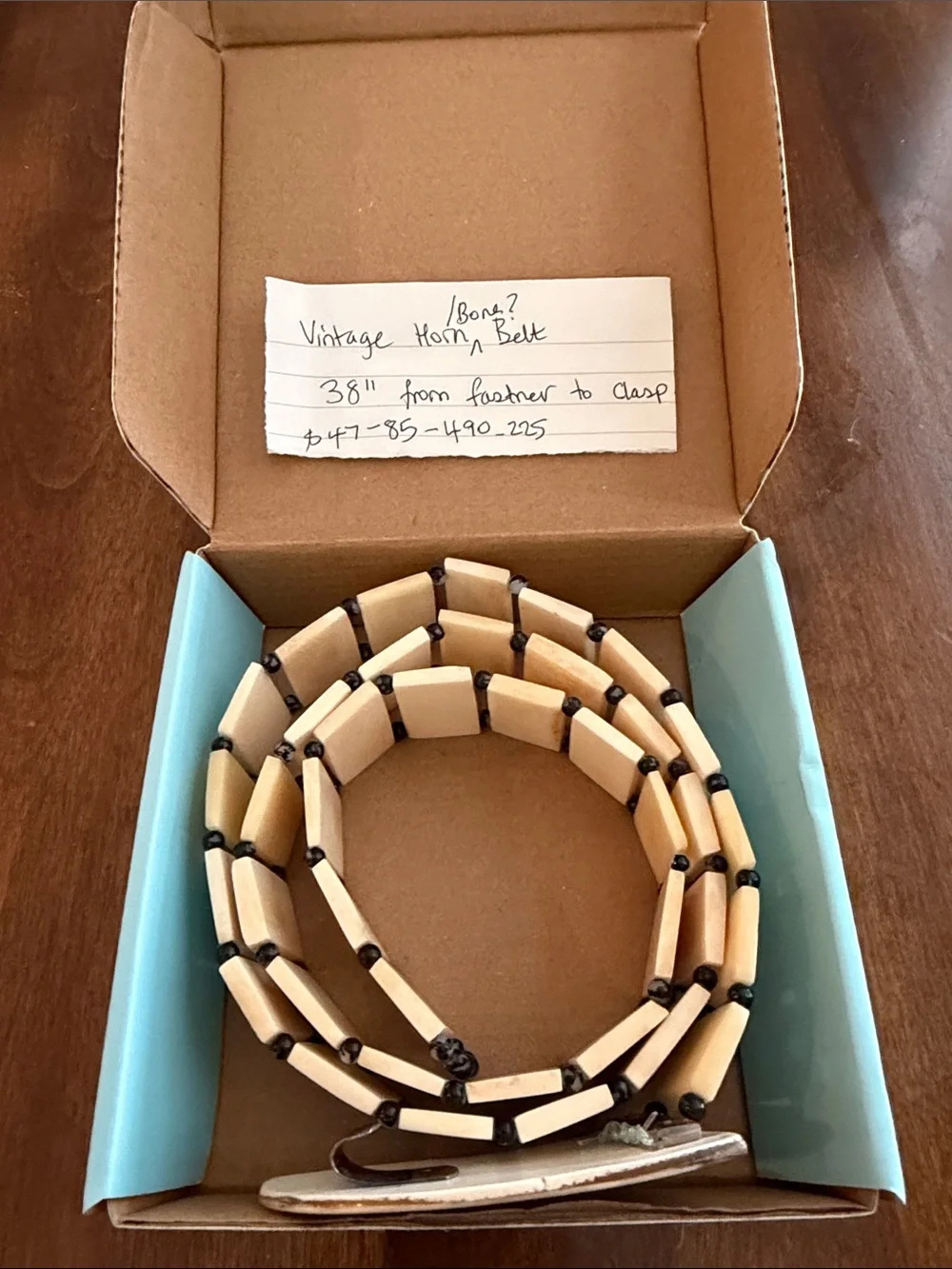 Cream Horn-Bead Wrap Belt with Black Accent Beads